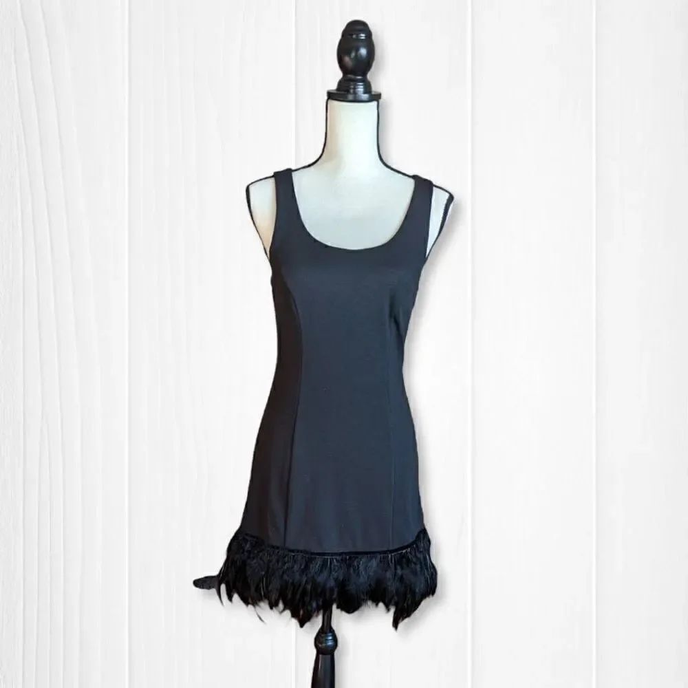 Twentyone Black Dress Feather Hem Sleeveless Black Women's Size Small